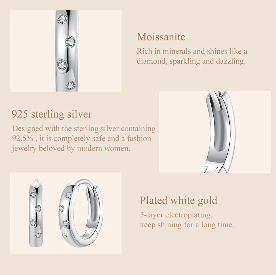 Moissanite Huggie Hoop Earrings For Women 925 Sterling Silver Gold Plated