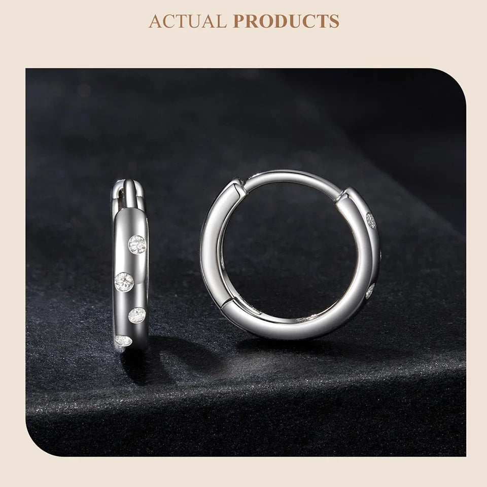Moissanite Huggie Hoop Earrings For Women 925 Sterling Silver Gold Plated