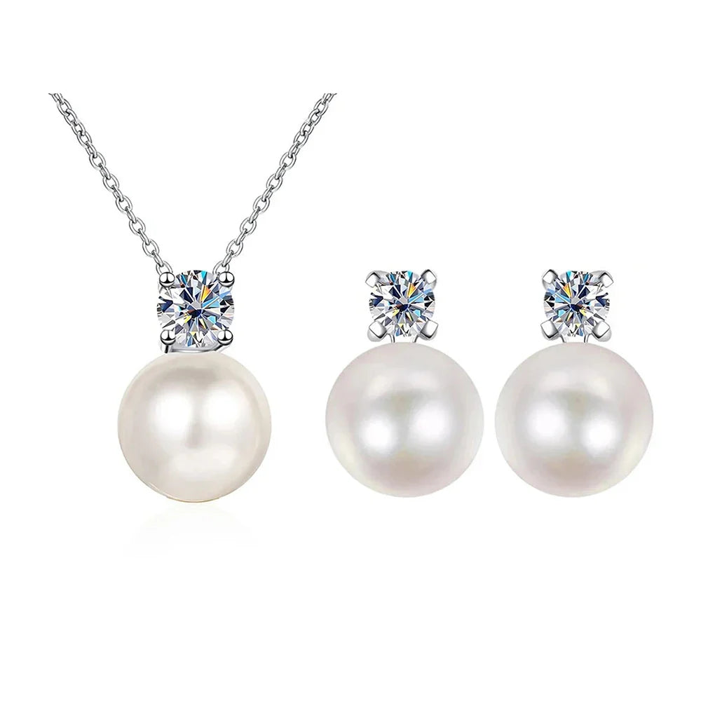 Freshwater Pearl & Moissanite Necklace and Earring Set