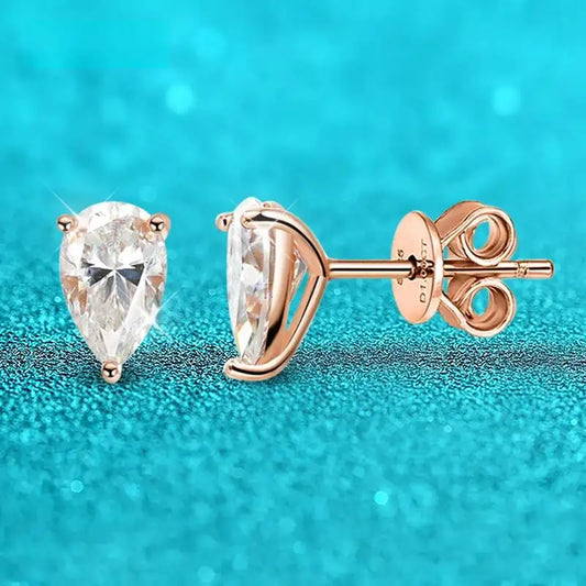 Moissanite Pear Cut Stud Earrings 0.5-1ct Sterling Silver Gold Plated VVS1