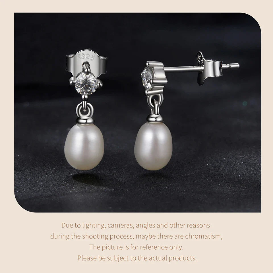 Moissanite Pearl Drop Earrings 925 Sterling Silver 0.1ct Dainty Mom Gift