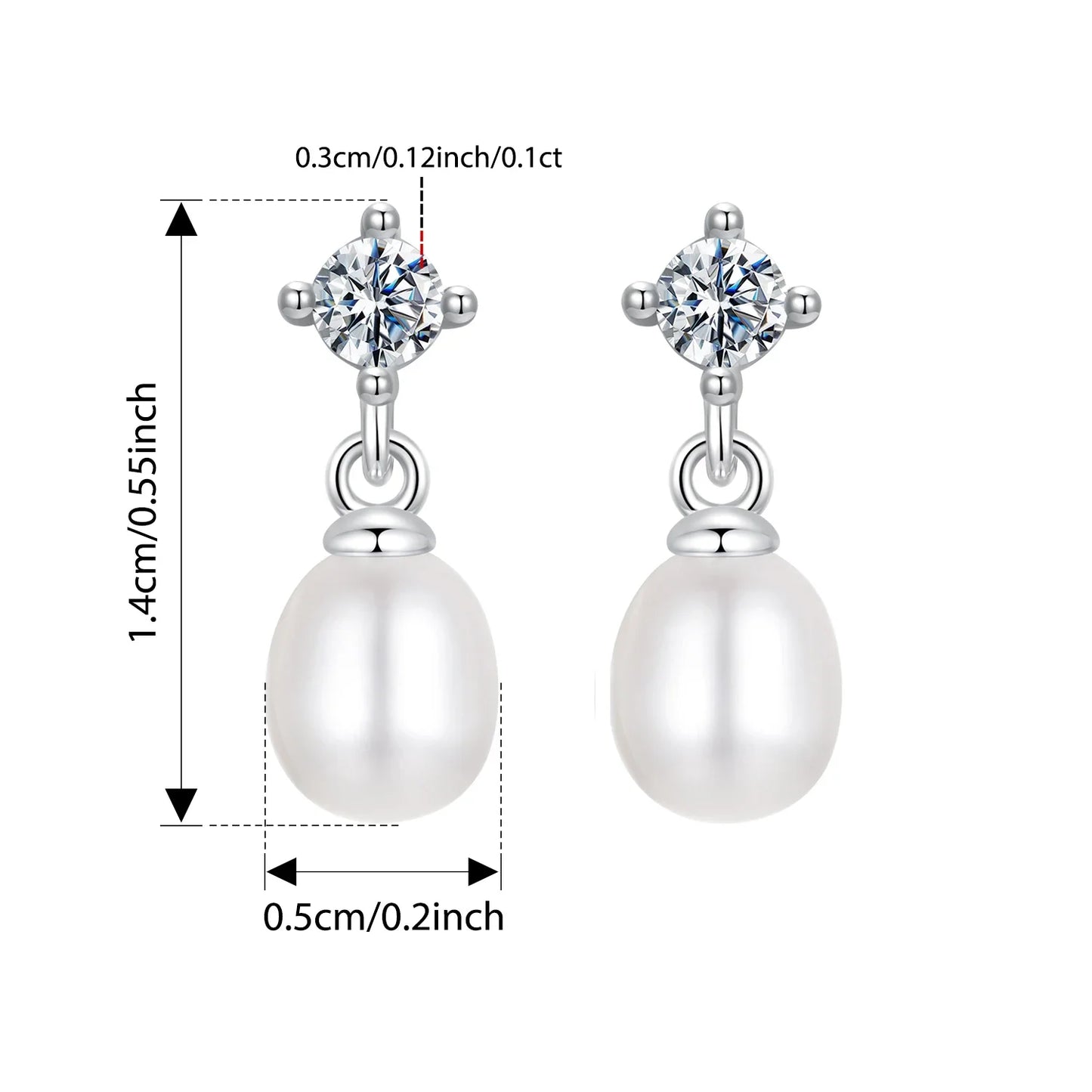 Moissanite Pearl Drop Earrings 925 Sterling Silver 0.1ct Dainty Mom Gift