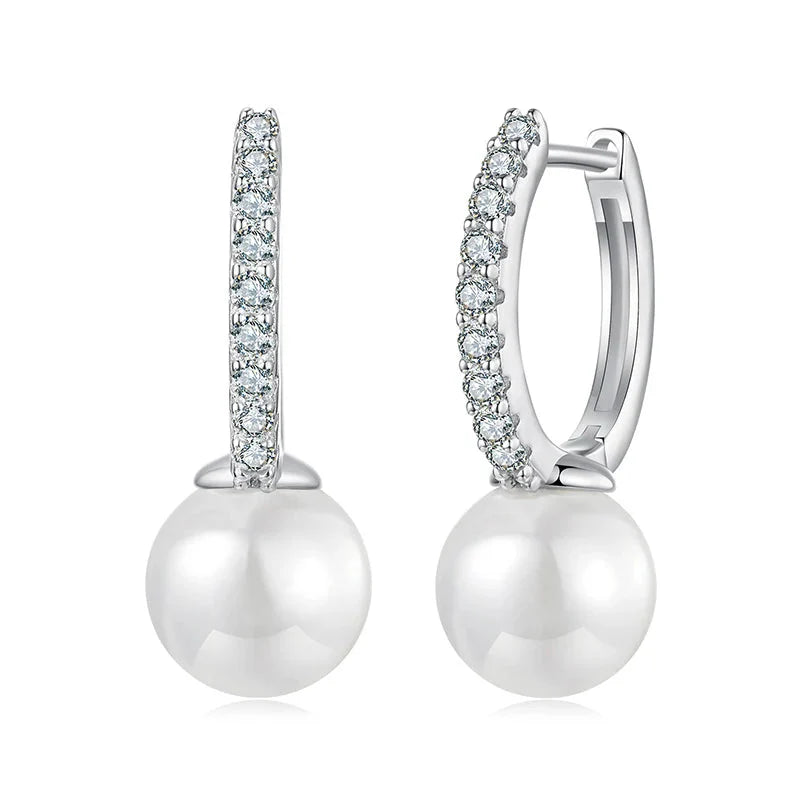 Moissanite Pearl Drop Earrings 925 Sterling Silver Shell Hoop Wedding Gift