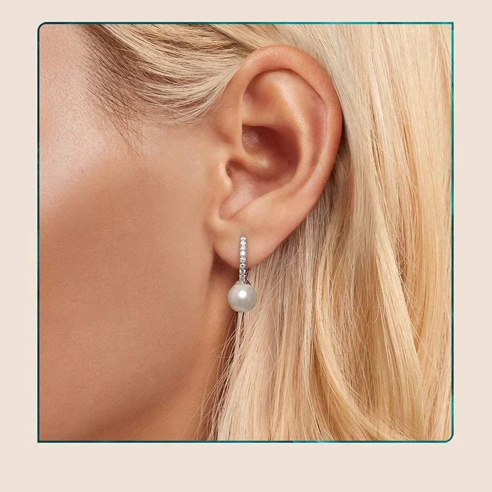 Moissanite Pearl Drop Earrings 925 Sterling Silver Shell Hoop Wedding Gift