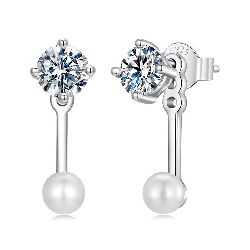 Moissanite Pearl Stud Earrings 925 Sterling Silver Lab Diamond CZ Bridal Gift
