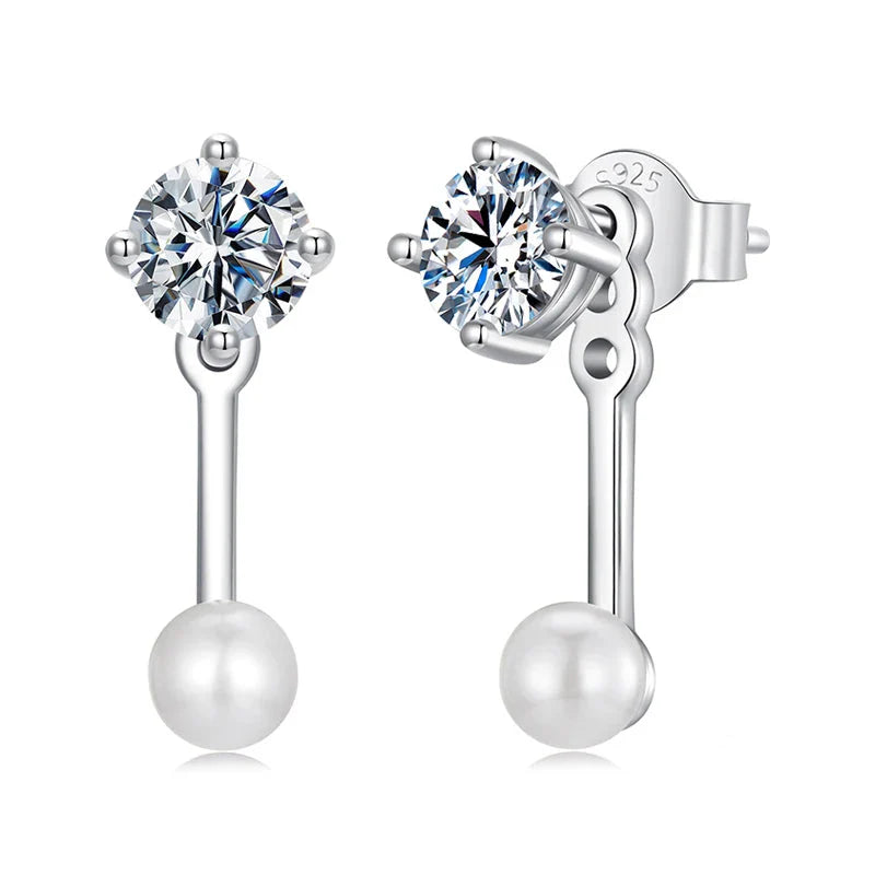 Moissanite Pearl Stud Earrings 925 Sterling Silver Lab Diamond CZ Bridal Gift