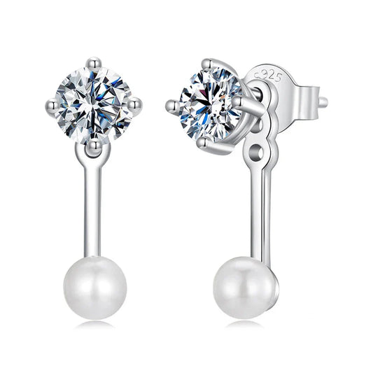 Moissanite Pearl Stud Earrings 925 Sterling Silver Lab Diamond CZ Bridal Gift