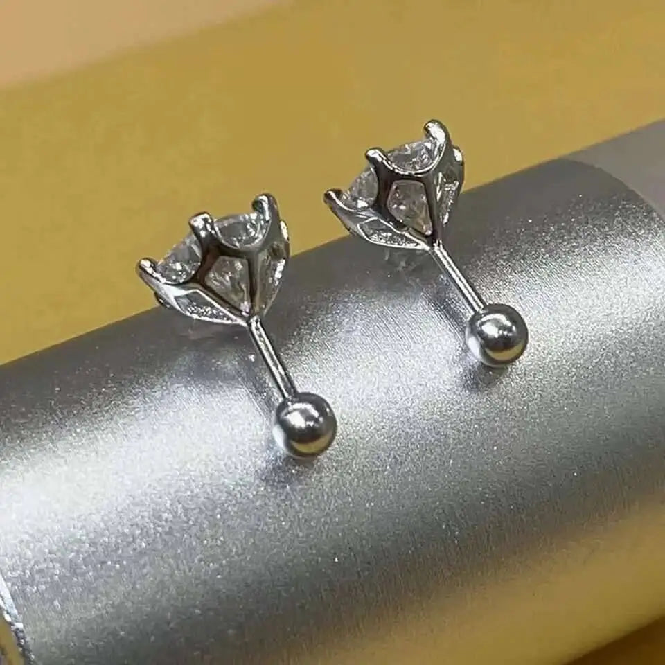 Moissanite Screw Stud Earrings 0.2-2CT D Color 925 Sterling Silver 6 Prong