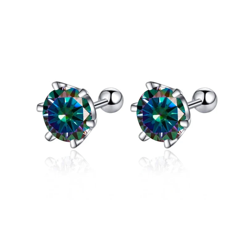 Moissanite Screw Stud Earrings 0.5-2ct D Color 925 Sterling Silver Wedding Studs