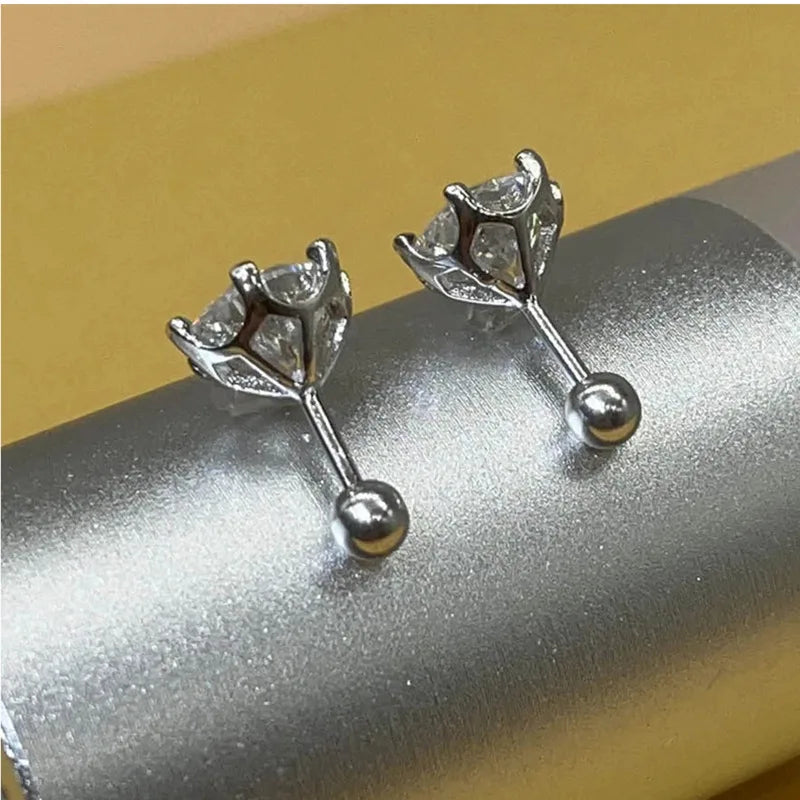 Moissanite Screw Stud Earrings 0.5-2ct D Color 925 Sterling Silver Wedding Studs