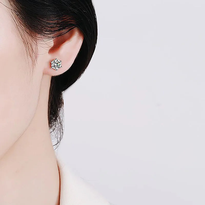 Six-Prong Moissanite Ball-Back Stud Earrings