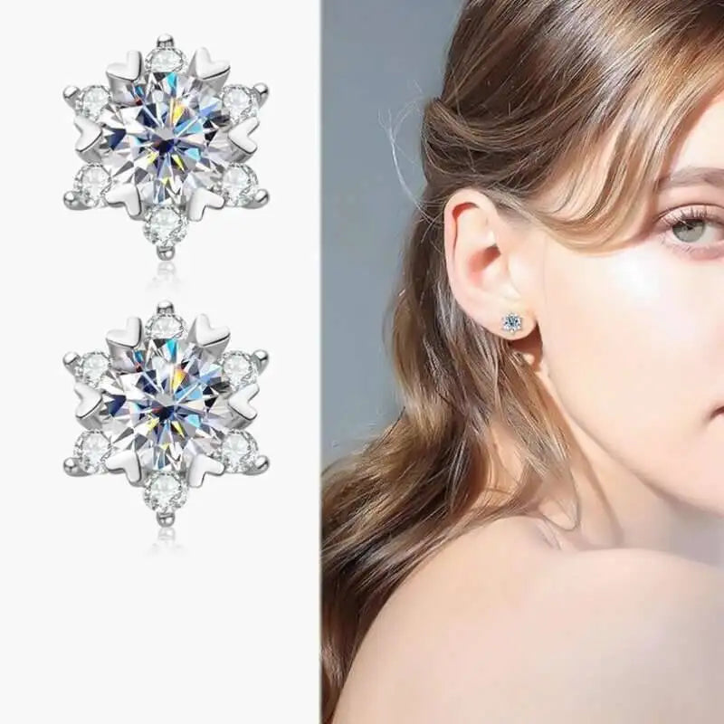 Snowflake Halo Moissanite Stud Earrings in Sterling Silver