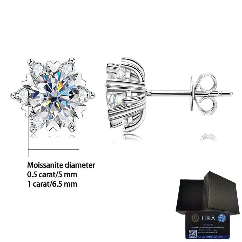Snowflake Halo Moissanite Stud Earrings in Sterling Silver