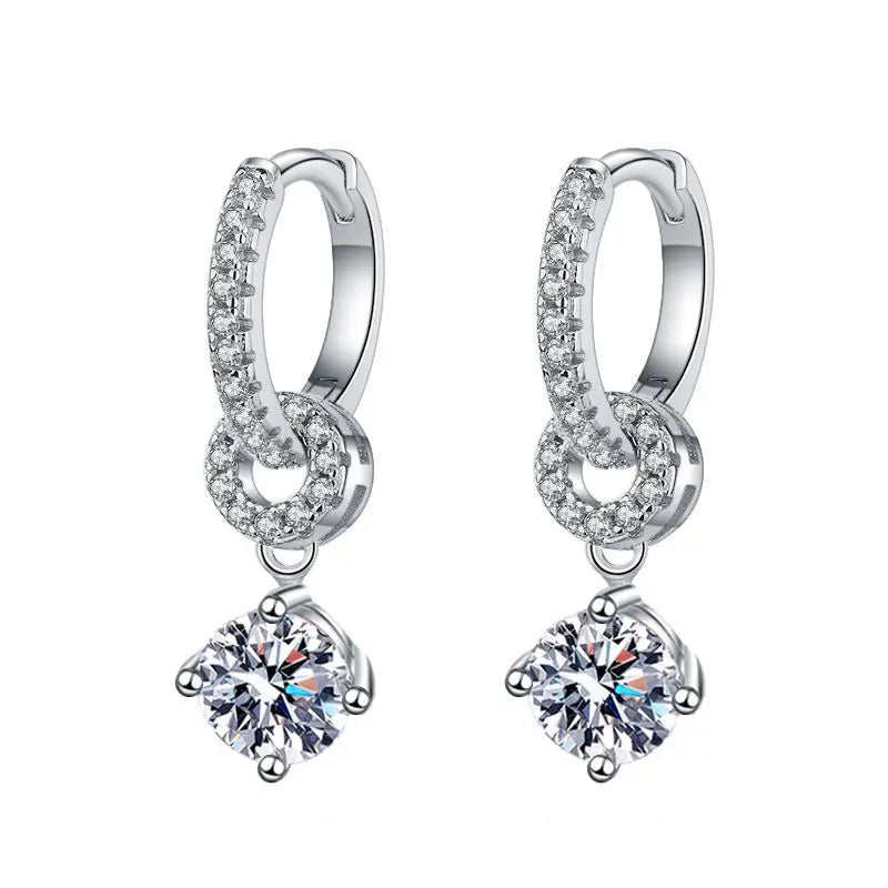 Moissanite Linked Circle Drop Earrings in Sterling Silver