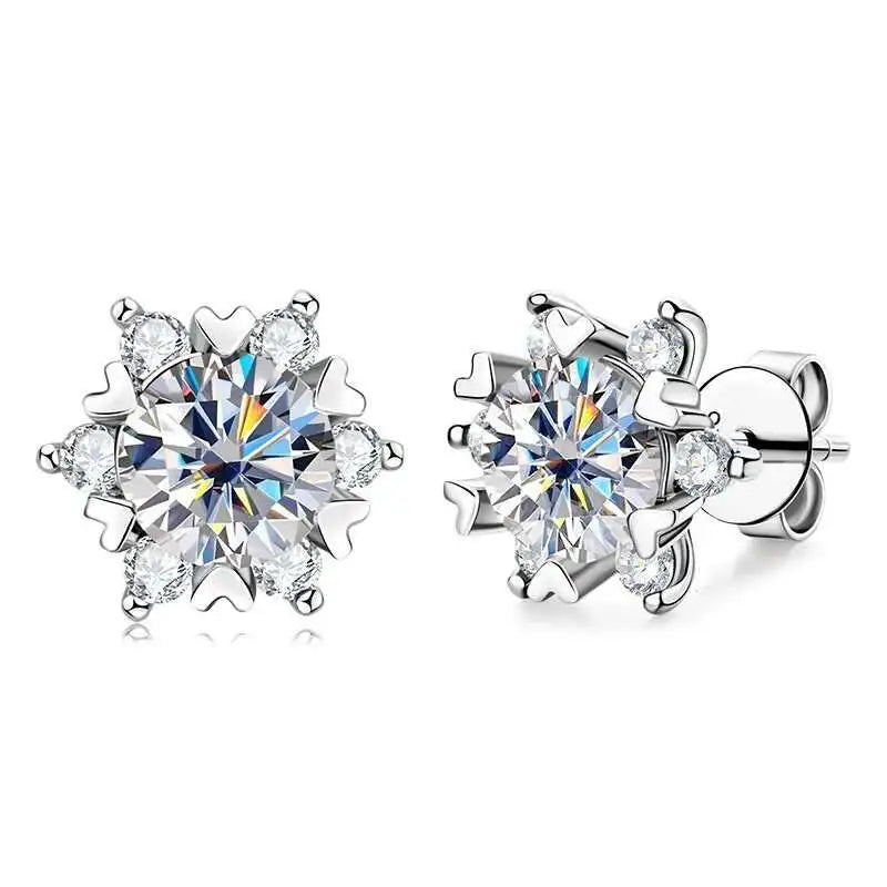 Snowflake Halo Moissanite Stud Earrings in Sterling Silver