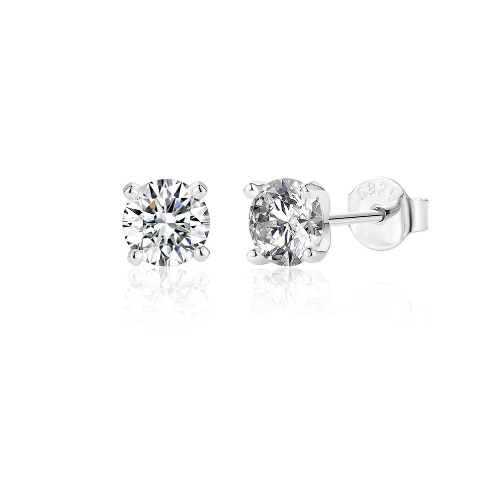 Round Moissanite Solitaire Stud Earrings in Sterling Silver