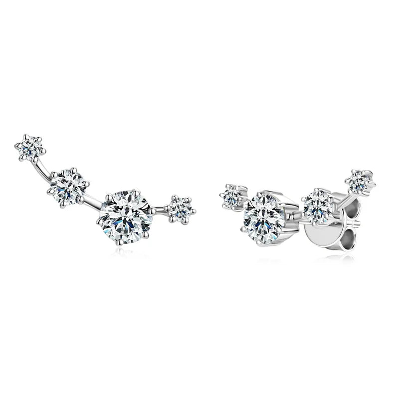Four-Stone Moissanite Ear Climber Earrings in Sterling Silver