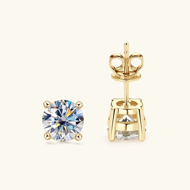 Four-Prong Round Moissanite Stud Earrings in Gold-Tone or Silver
