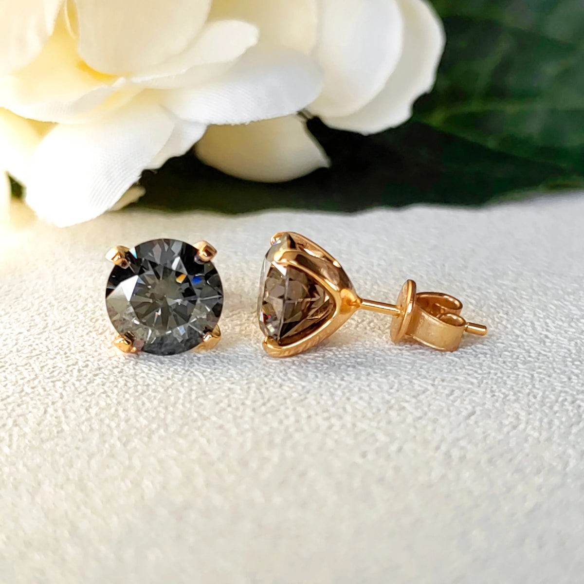 Gray Moissanite Solitaire Stud Earrings in Sterling Silver
