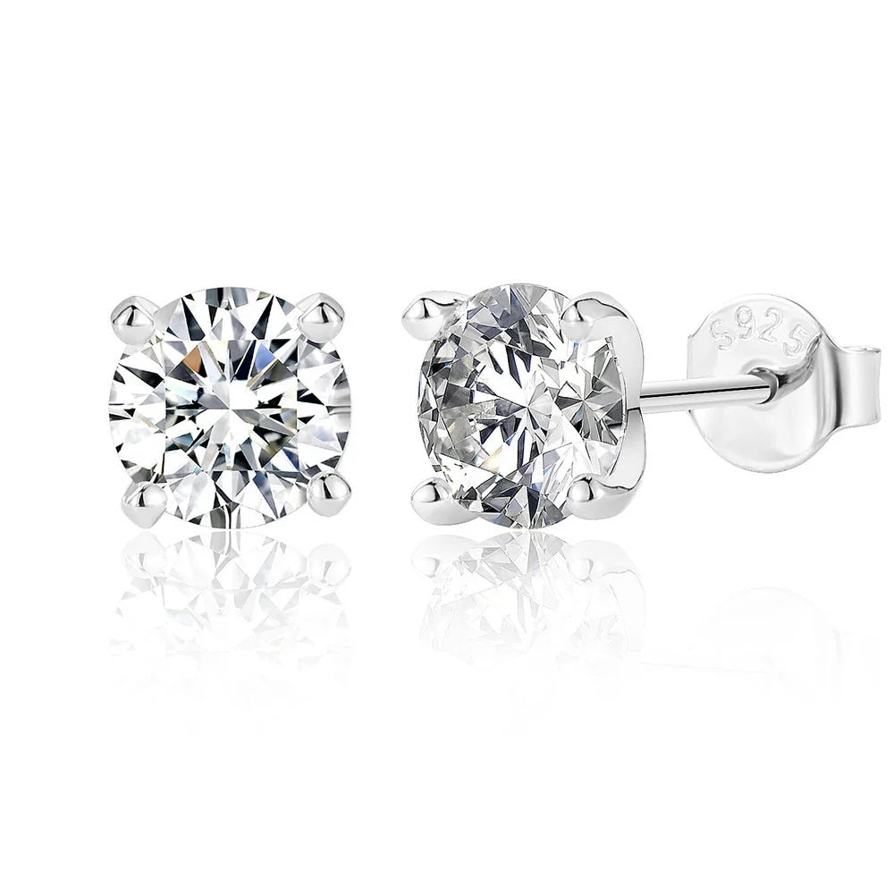 Round Moissanite Solitaire Stud Earrings in Sterling Silver