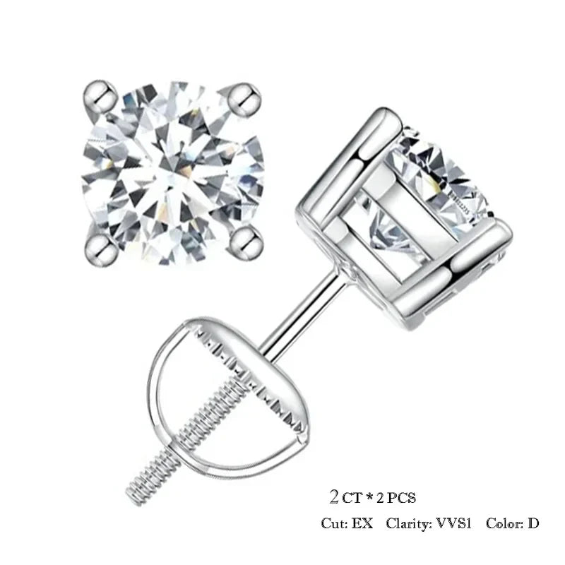Moissanite Stud Earrings 0.5-1ct Screw Back D VVS1 Lab Created White Gold