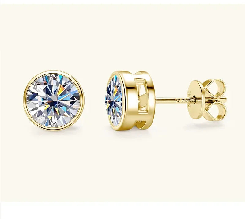 Moissanite Stud Earrings 0.5-2ct Certified NGTC 18K Yellow Gold Plt 925 Silver