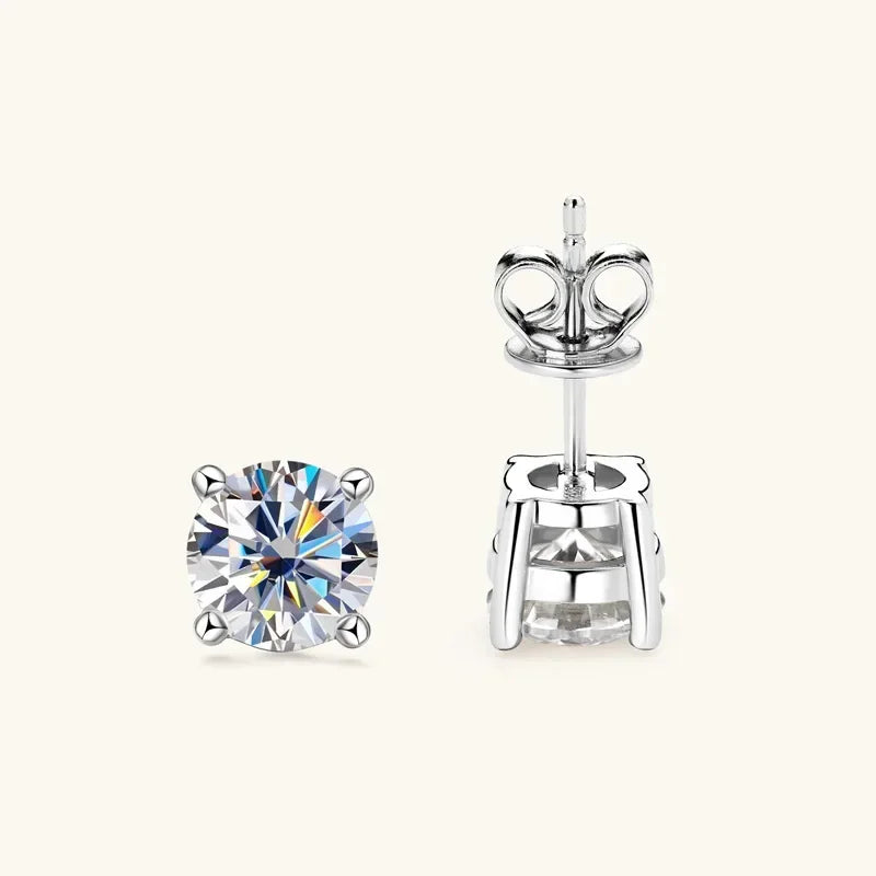 Moissanite Stud Earrings 0.5-2ct Certified NGTC 18K Yellow Gold Plt 925 Silver
