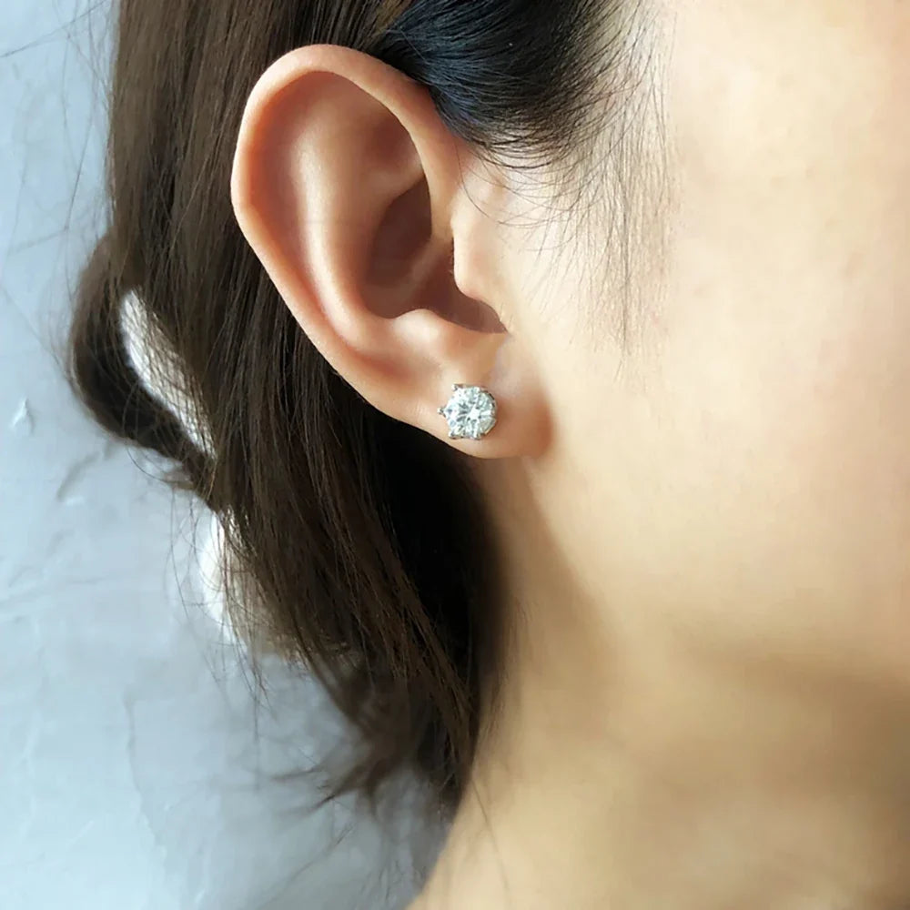 Moissanite Stud Earrings 0.5-2CT S925 Sterling Silver 18K 6-Prong Screw Backs