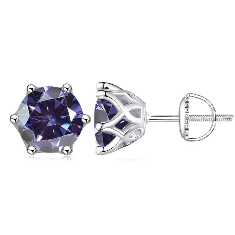 Moissanite Stud Earrings 0.5-2CT S925 Sterling Silver 18K 6-Prong Screw Backs