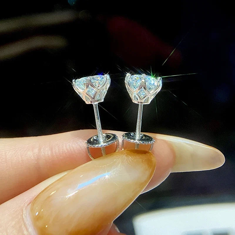 Moissanite Stud Earrings 0.5-2CT S925 Sterling Silver 18K 6-Prong Screw Backs