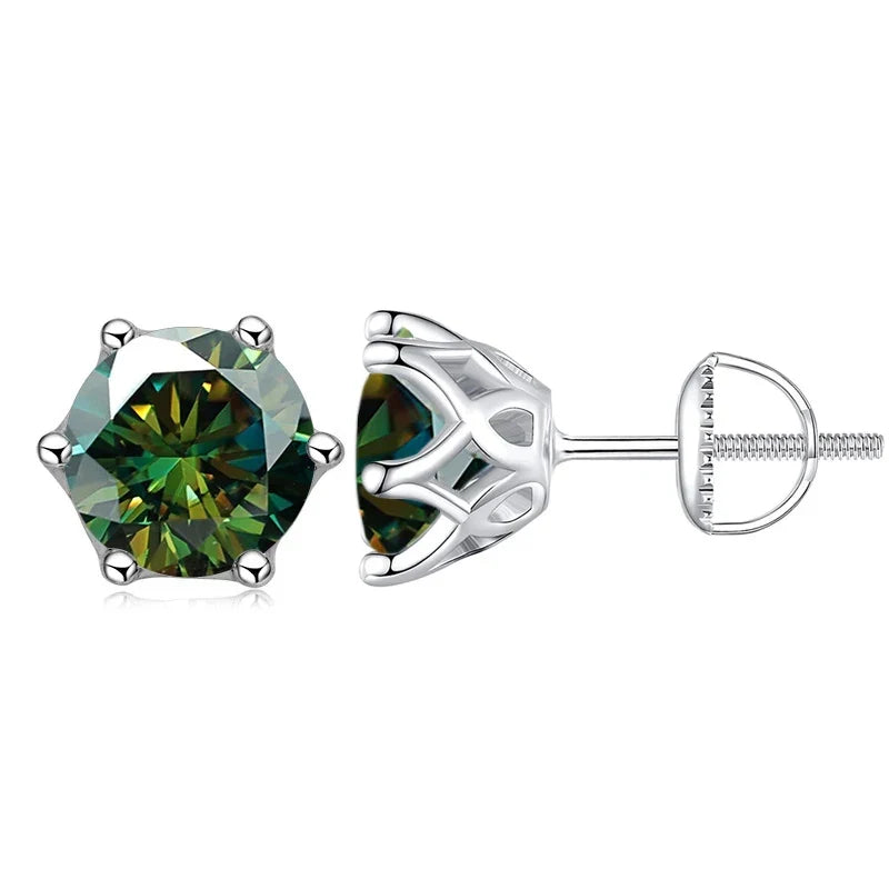 Moissanite Stud Earrings 0.5-2CT S925 Sterling Silver 18K 6-Prong Screw Backs