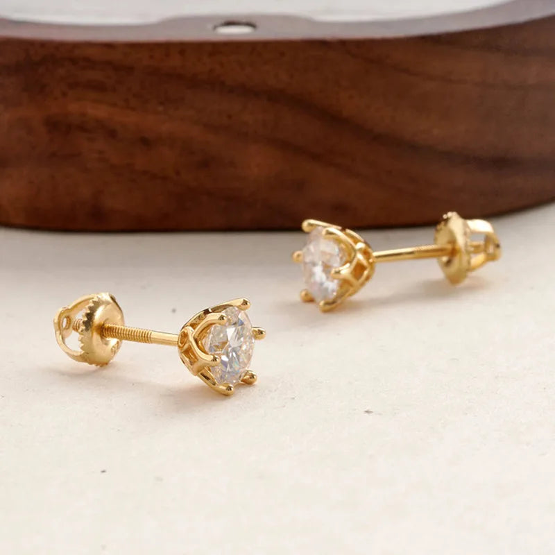 Moissanite Stud Earrings 0.5-2CT S925 Sterling Silver 18K 6-Prong Screw Backs