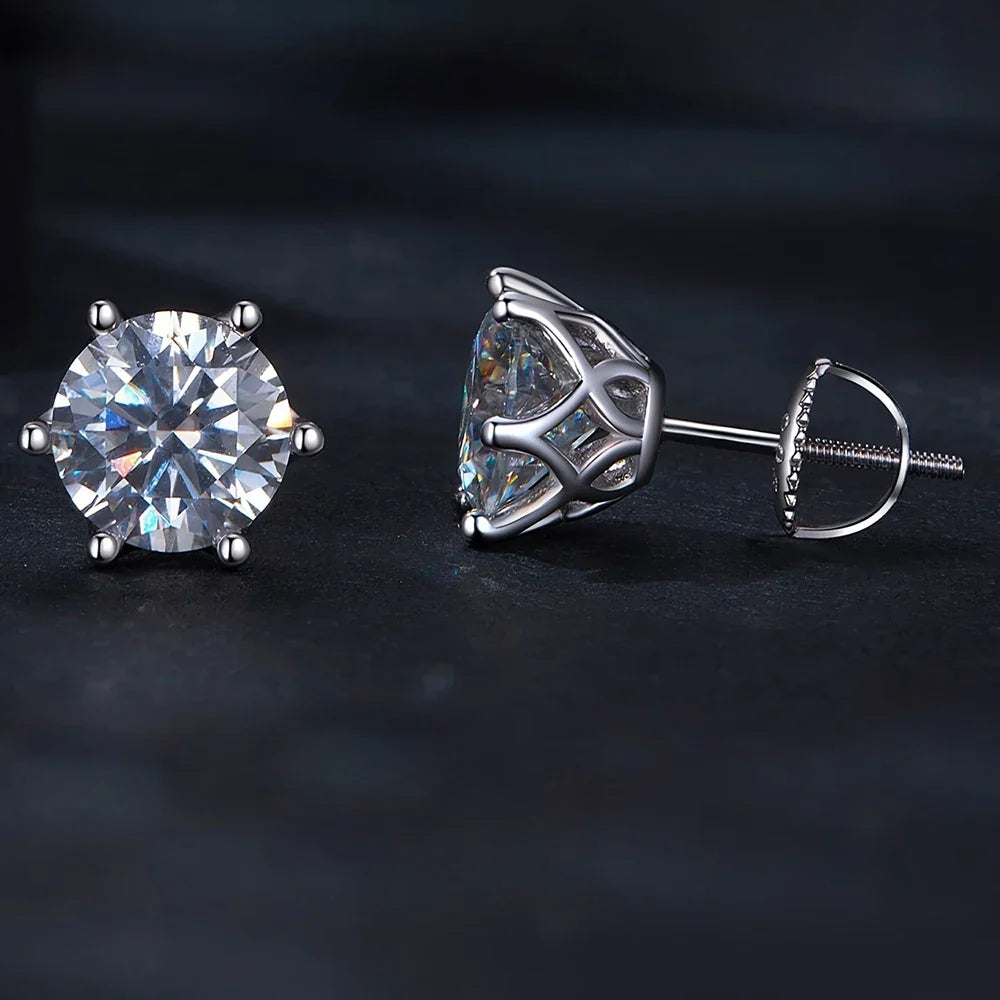 Moissanite Stud Earrings 0.5-2CT Screw Back S925 Sterling Silver 18K Plated