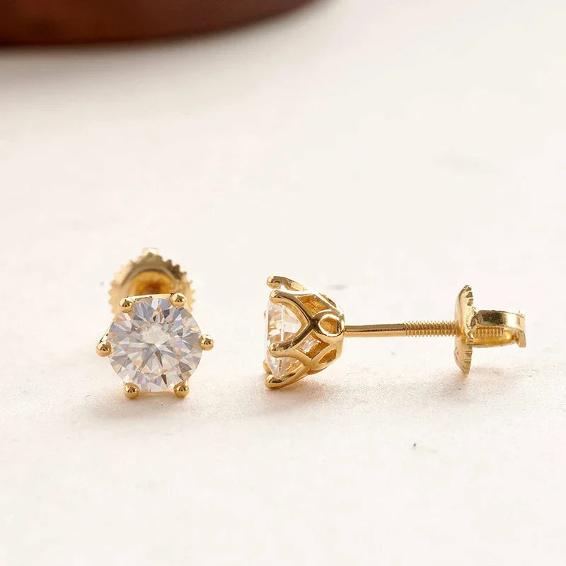 Moissanite Stud Earrings 0.5-2CT S925 Sterling Silver 18K 6-Prong Screw Backs