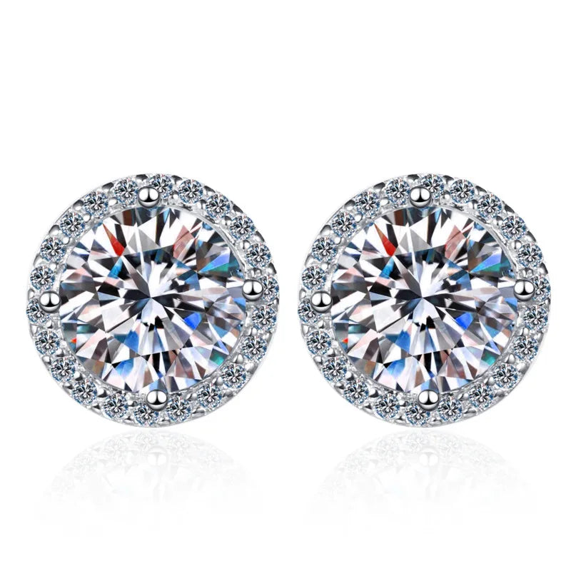 Moissanite Stud Earrings 0.8ct D Color 925 Sterling Silver 18K White Gold