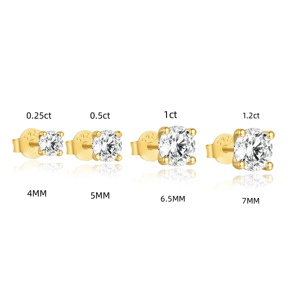 Moissanite 0.25-1.2 Carat D Color 925 Sterling Silver Stud Earrings Women