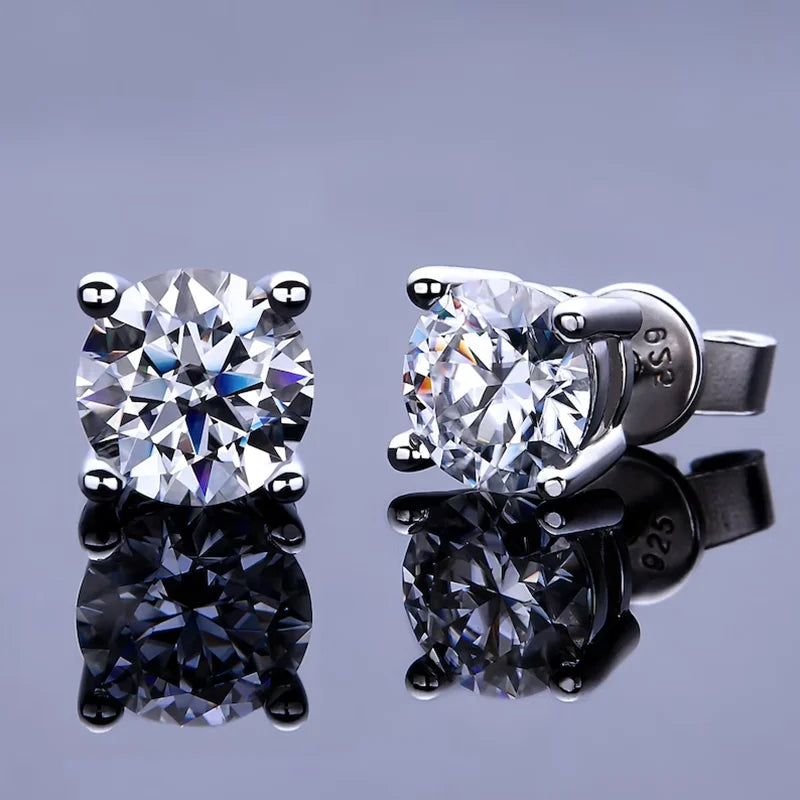 Four-Prong Round Moissanite Stud Earrings in Gold-Tone or Silver