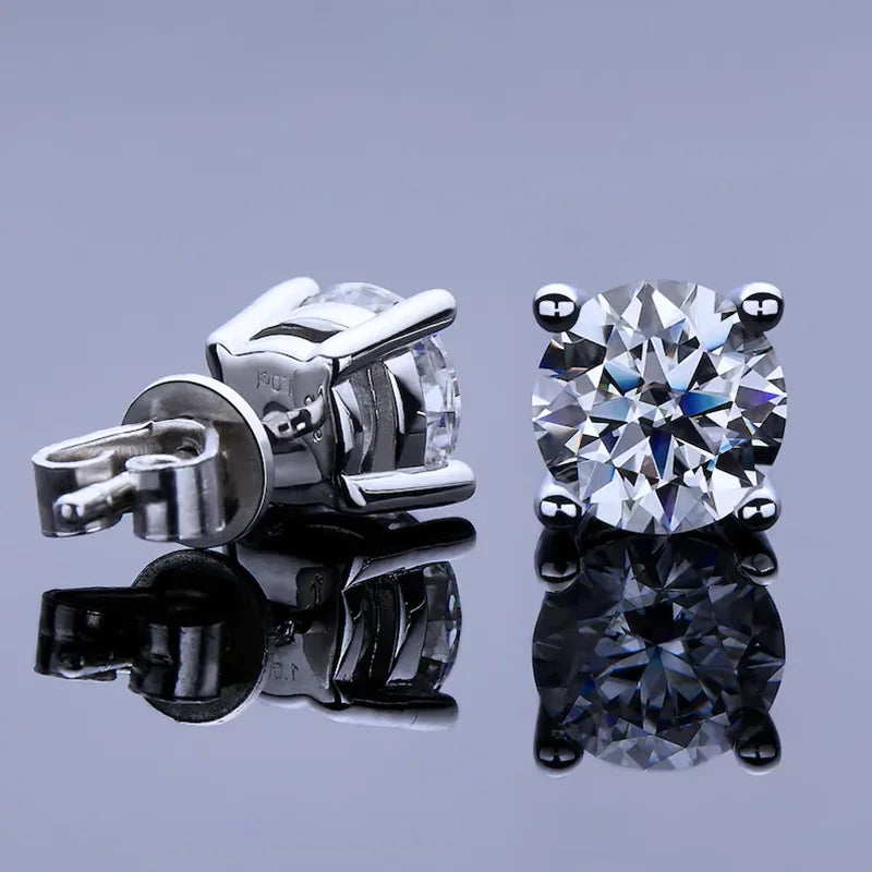 Four-Prong Round Moissanite Stud Earrings in Gold-Tone or Silver