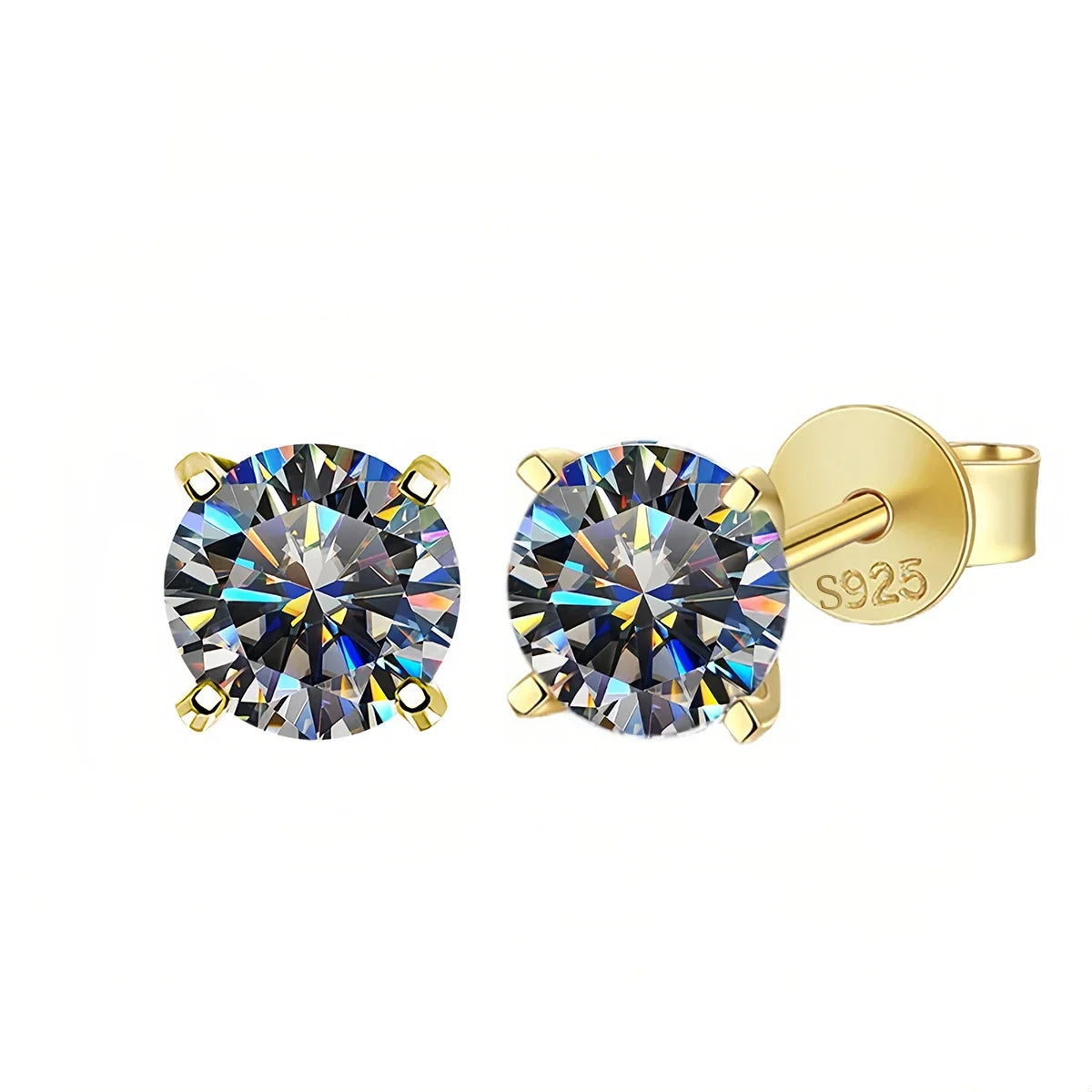Gray Moissanite Solitaire Stud Earrings in Sterling Silver