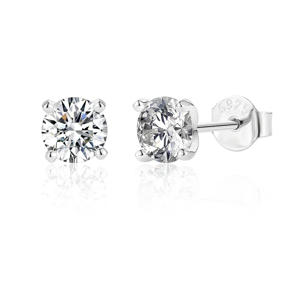 Round Moissanite Solitaire Stud Earrings in Sterling Silver
