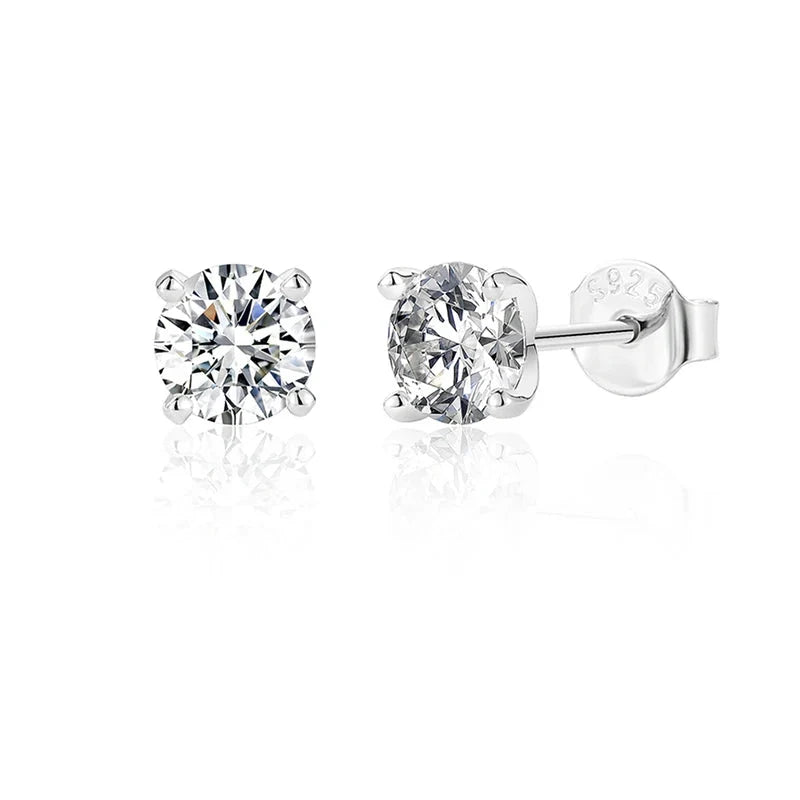 Round Moissanite Solitaire Stud Earrings in Sterling Silver