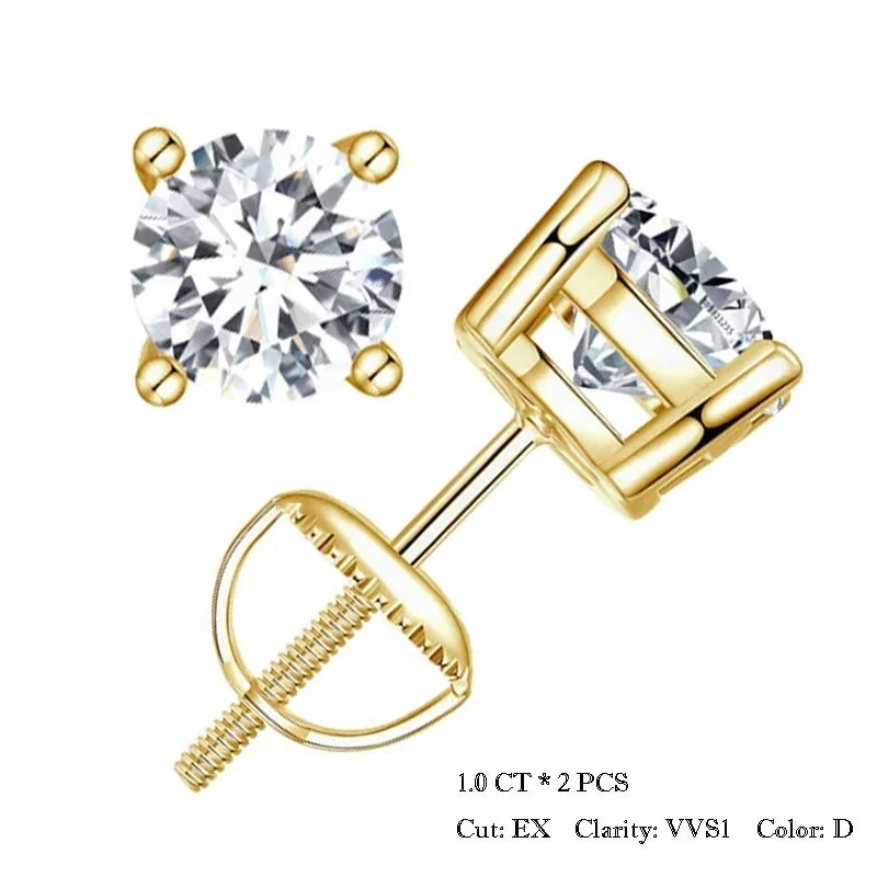 Moissanite Stud Earrings 0.5-1ct Screw Back D VVS1 Lab Created White Gold