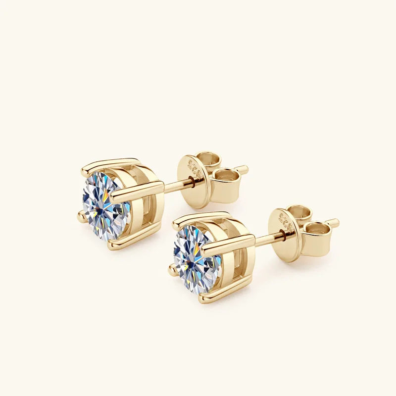Moissanite Stud Earrings 0.5-2ct Certified NGTC 18K Yellow Gold Plt 925 Silver