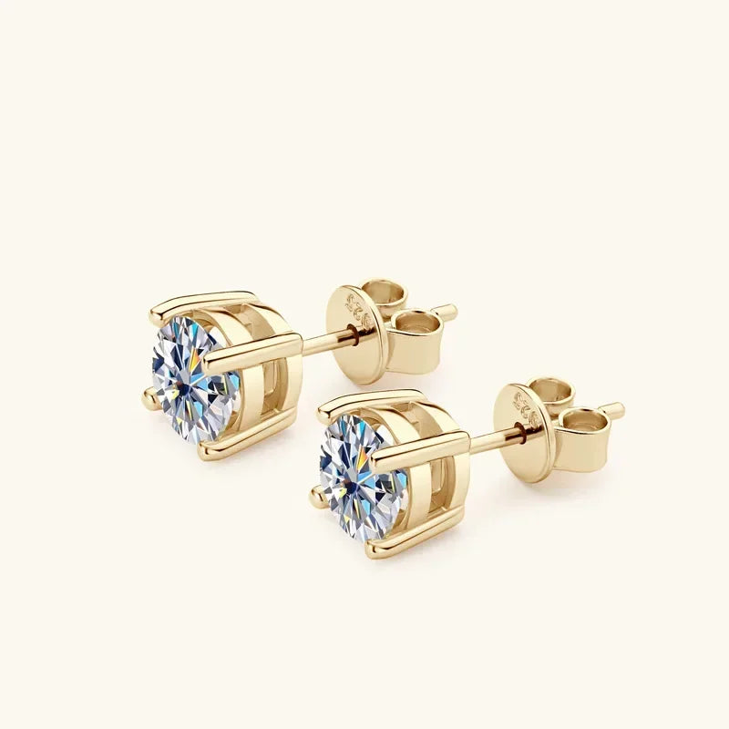 Moissanite Stud Earrings 0.5-2ct Certified NGTC 18K Yellow Gold Plt 925 Silver