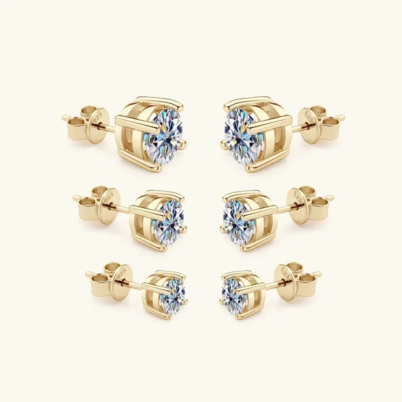 Moissanite Stud Earrings 0.5-2ct Certified NGTC 18K Yellow Gold Plt 925 Silver