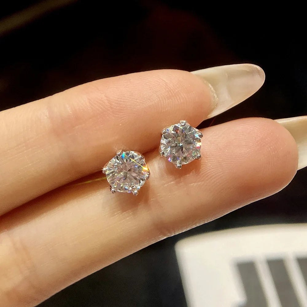 Moissanite Stud Earrings 0.5-2CT S925 Sterling Silver 18K 6-Prong Screw Backs
