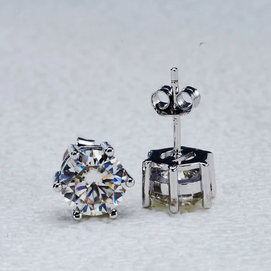 Moissanite Stud Earrings 0.5-3ct D Color GIA Certified 925 Silver Gold Plated