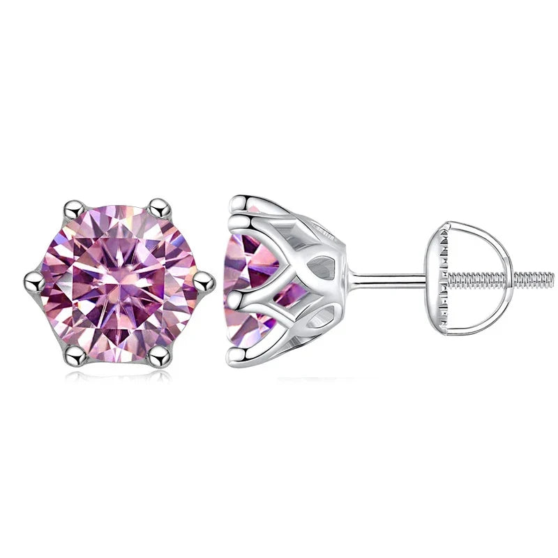 Moissanite Stud Earrings 0.5-2CT S925 Sterling Silver 18K 6-Prong Screw Backs