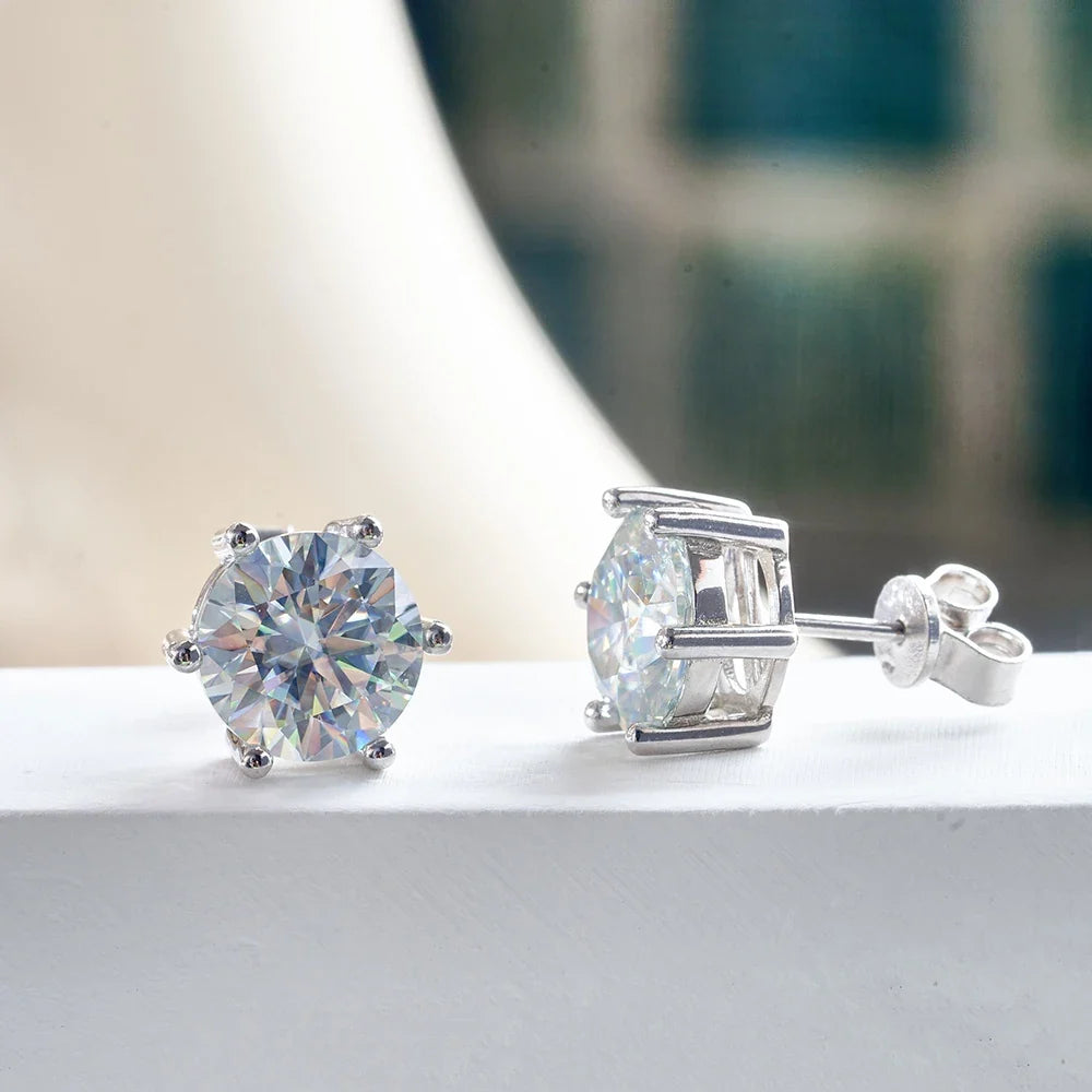 Moissanite Stud Earrings 1-6ct 21 Colors GRA Cert 925 Sterling Silver