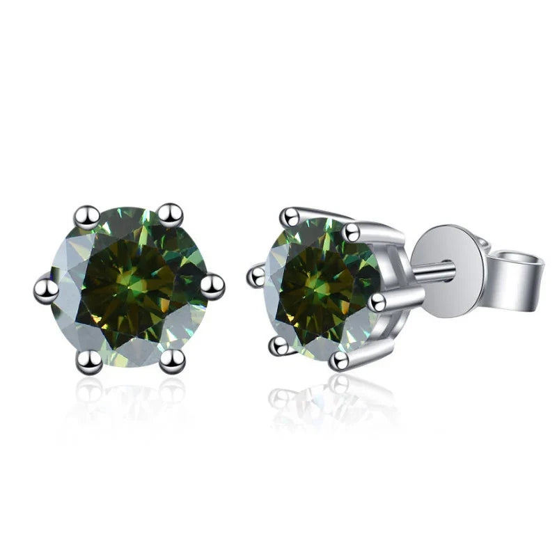 Moissanite Stud Earrings 1-6ct 21 Colors GRA Cert 925 Sterling Silver